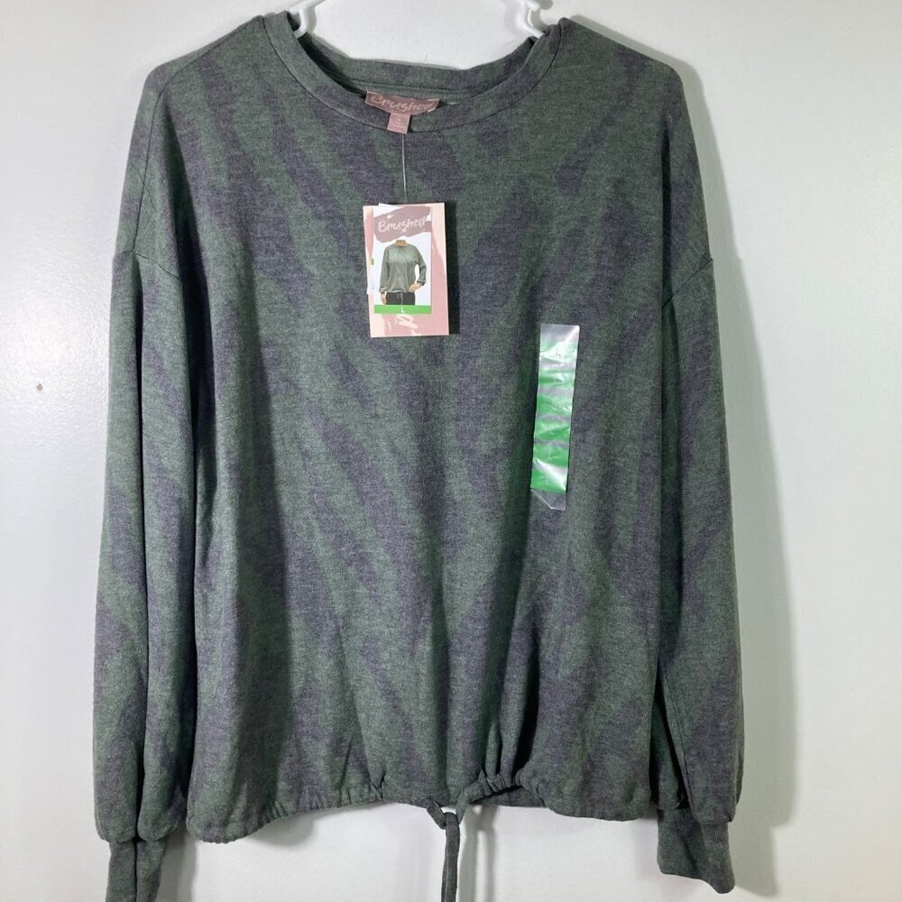 Womens Brushed Sweatshirt Tie Front Jungle Green Zebra L NWT #8